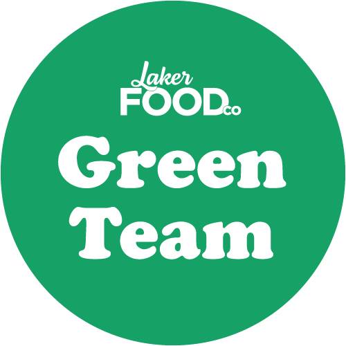Laker Food Co Green Team White text on green background